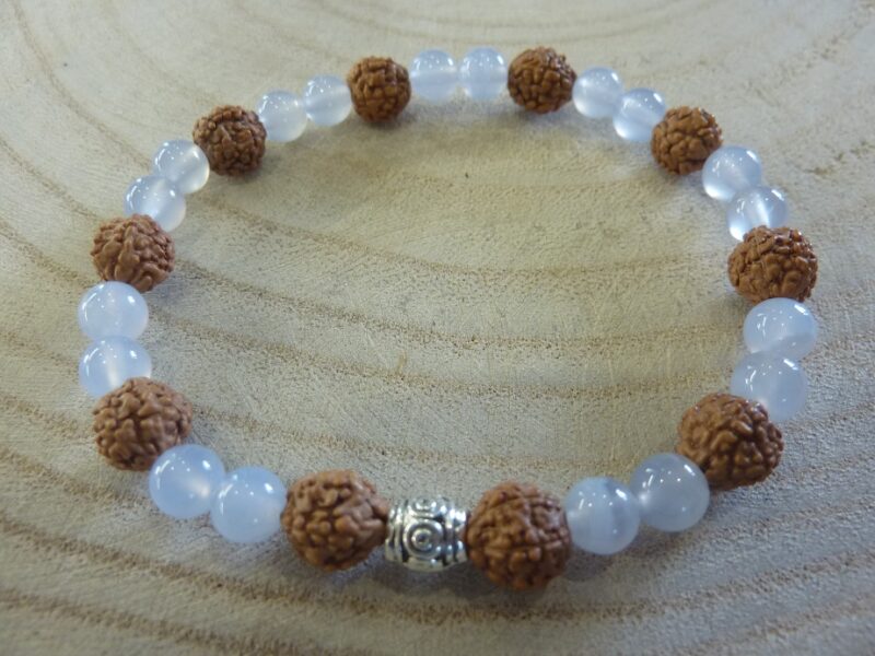 Bracelet Rudraksha-Calcédoine bleue - Perles 8-6 mm