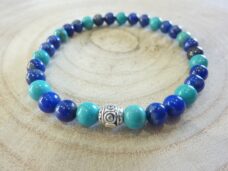 Bracelet Lapis lazuli-Turquoise - Perles rondes 6 mm