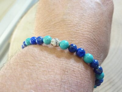 Bracelet Lapis lazuli-Turquoise - Perles rondes 6 mm