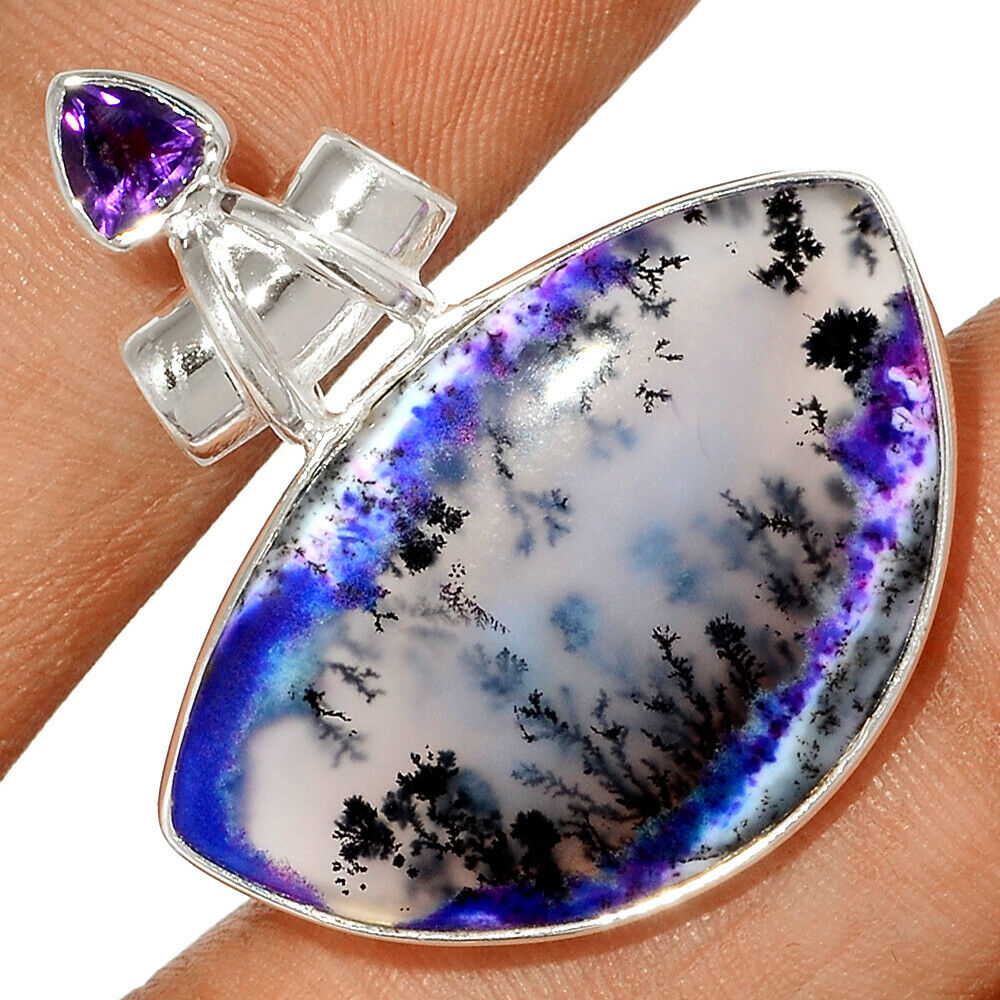 Pendentif Merlinite opale dentritique-Améthyste Monture argent 925 REF 0450