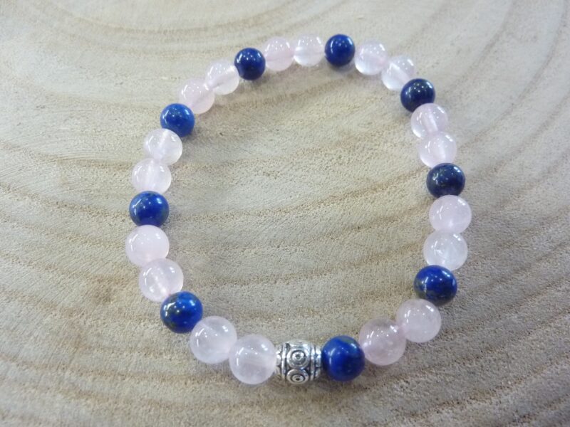 Bracelet Quartz rose-Lapis lazuli - Perles rondes 6 mm