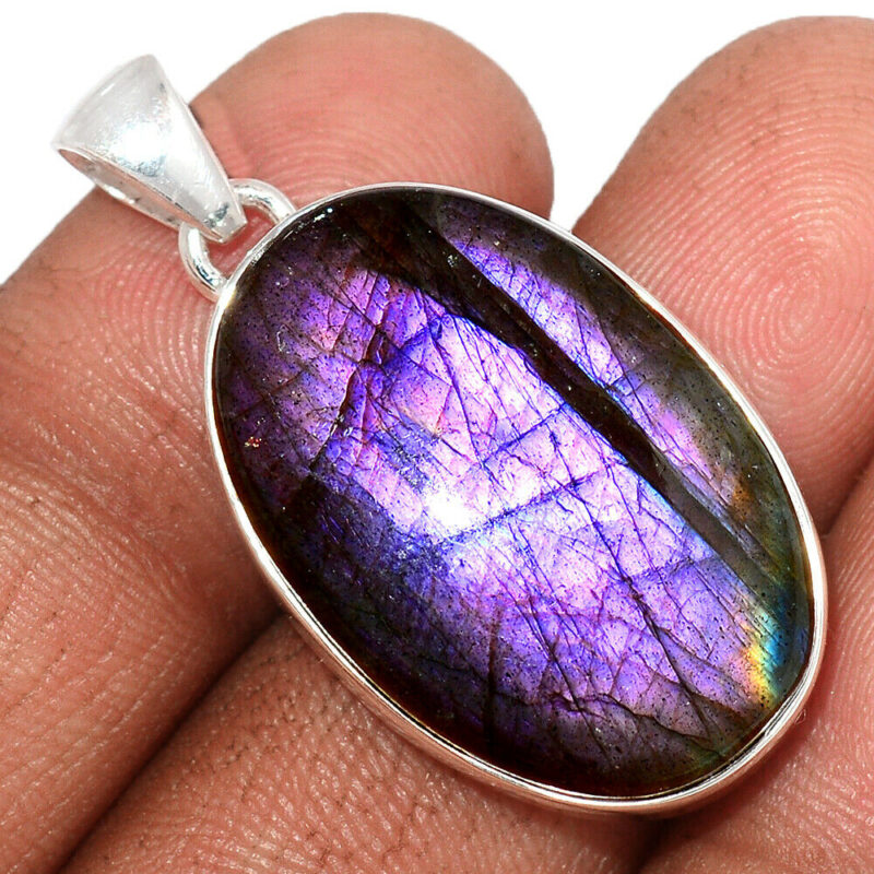 Pendentif Labradorite violet monture argent 925 Rare ! ref 6036