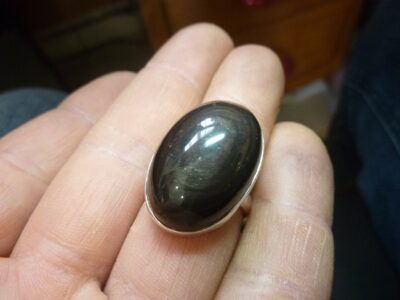 Bague obsidienne oeil celeste argent 925 taille 57 3/4 ref 3100