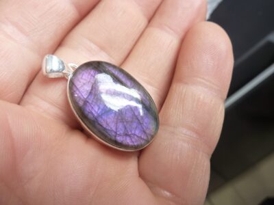 Pendentif Labradorite violet monture argent 925 Rare ! ref 6036