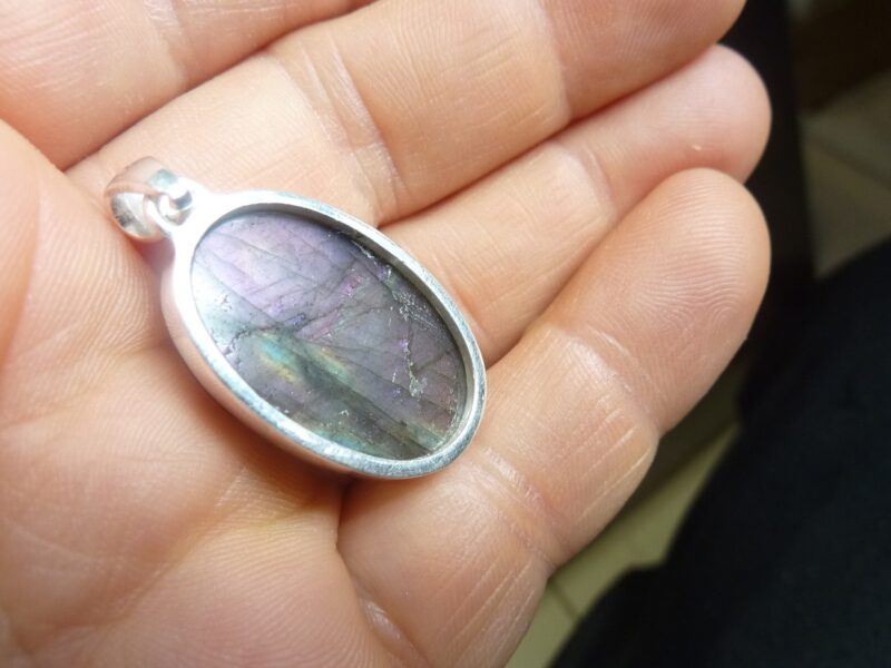 Pendentif Labradorite violet monture argent 925 Rare ! ref 6036