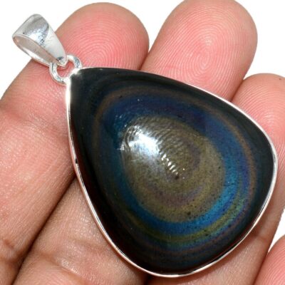 Pendentif Obsidienne oeil céleste monture argent 925 ref 4314