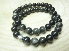 Bracelet Obsidienne argentée perles rondes 8 mm