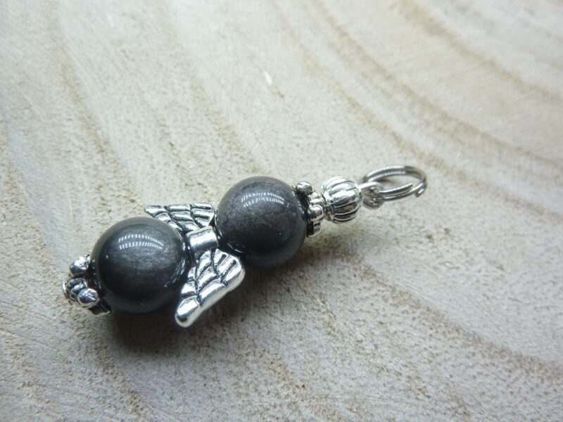 Pendentif Obsidienne argentée perles 8 mm