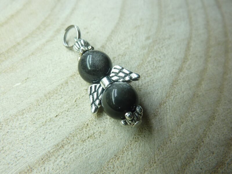 Pendentif Obsidienne argentée perles 8 mm
