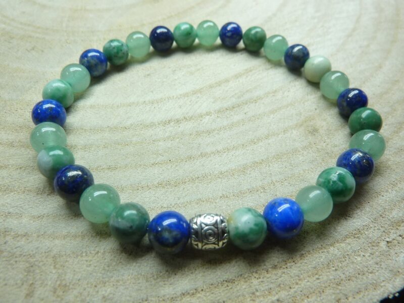Bracelet Jade vert-aventurine-lapis lazuli - Perles rondes 6 mm
