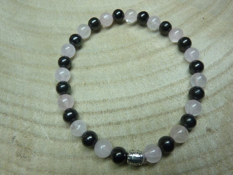 Bracelet Shungite-Quartz rose - perles rondes 6 mm