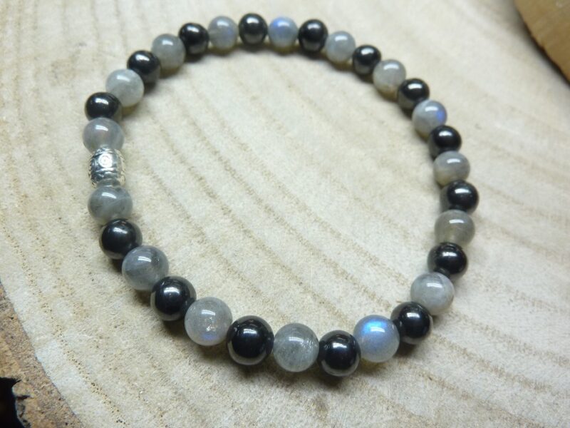 Bracelet Shungite-Labradorite-perles rondes 6 mm