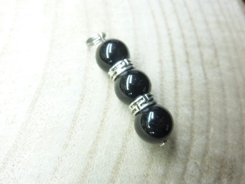 Pendentif Spinelle noir-Perles rondes 10 mm