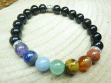 Bracelet Chakras-Obsidienne oeil céleste-perles rondes 8 mm