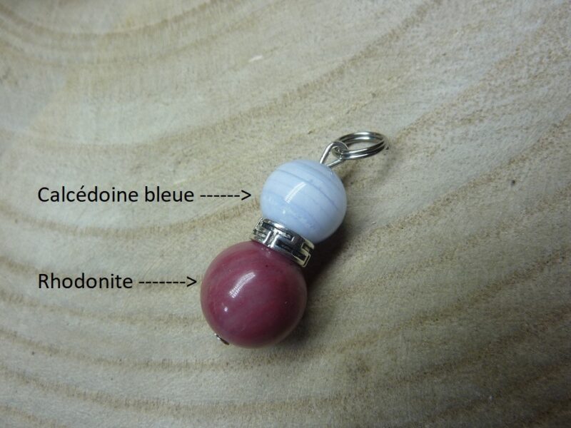 Pendentif Rhodonite-Calcédoine bleue réconfort-self contrôle