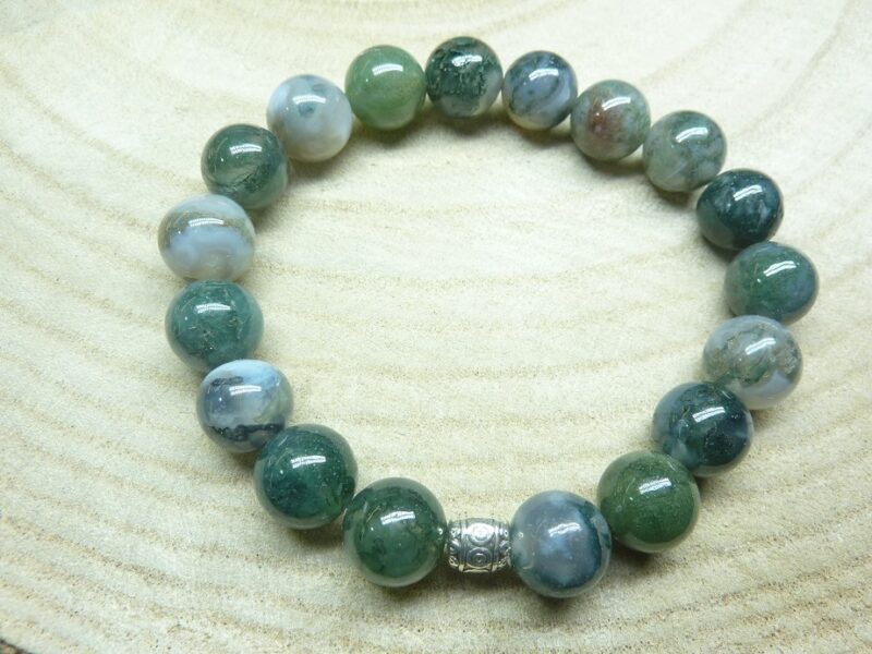 Bracelet agate mousse - Perles rondes 10 mm