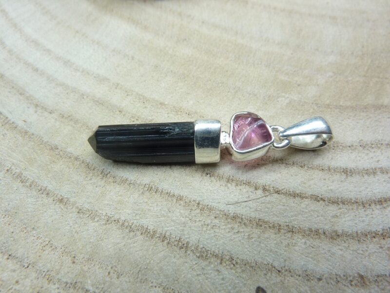 Pendentif tourmaline noire-rose argent 925 ref 1215