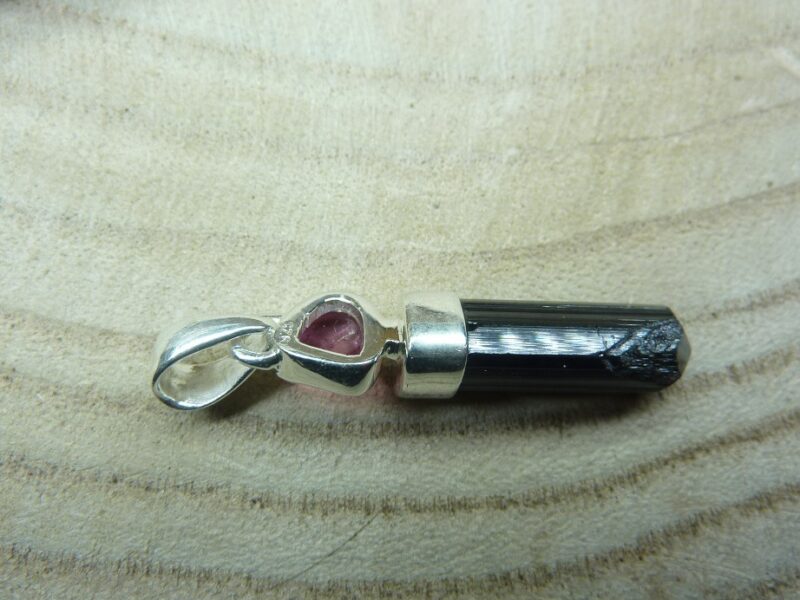 Pendentif tourmaline noire-rose argent 925 ref 1215