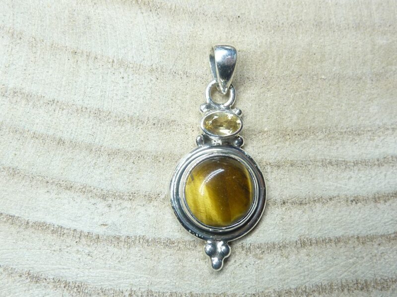 Pendentif Oeil de tigre-Citrine argent 925 ref 1612