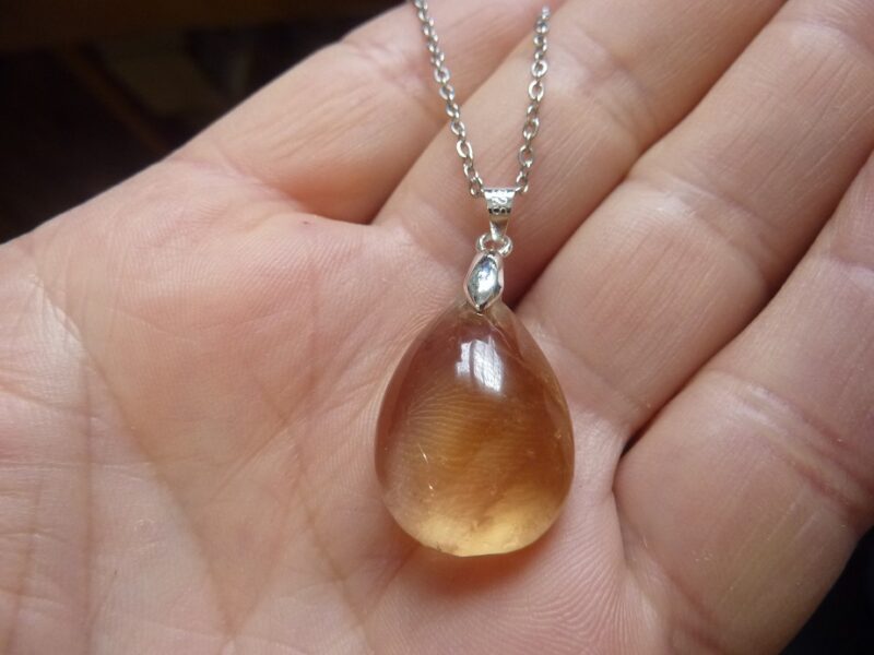 Pendentif citrine argent 925 ref 1025 + chaine acier inoxydable 60 cm