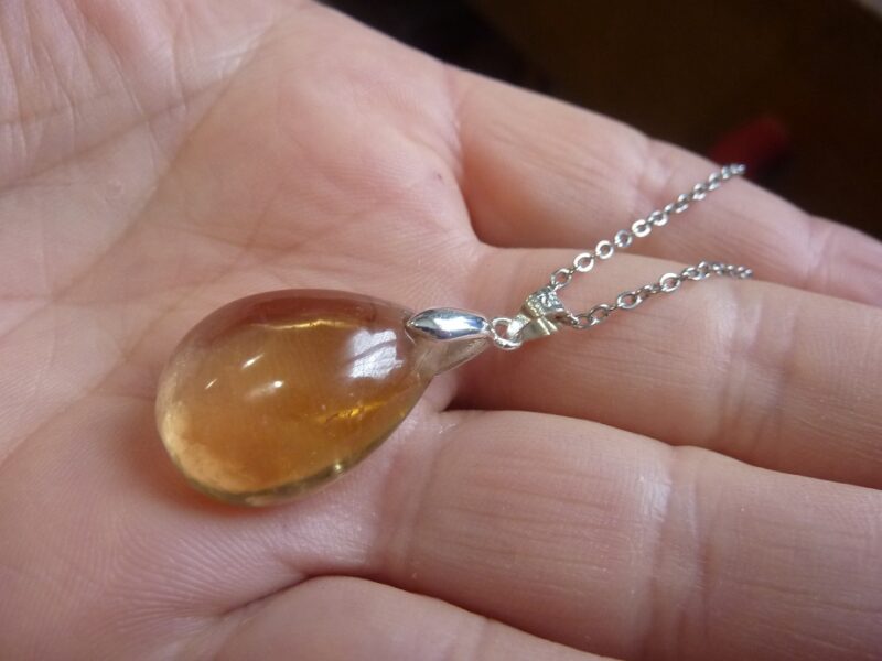 Pendentif citrine argent 925 ref 1025 + chaine acier inoxydable 60 cm