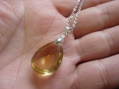 Pendentif citrine argent 925 ref 1025 + chaine acier inoxydable 60 cm