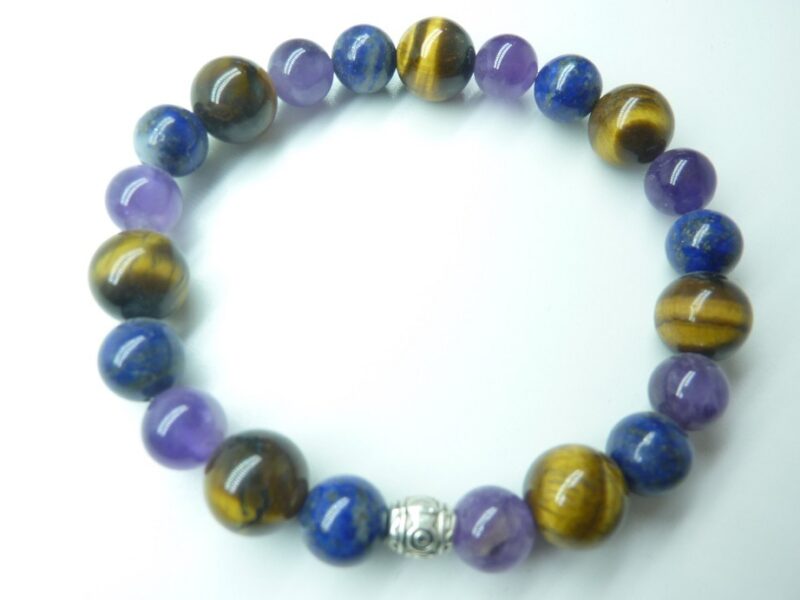 Bracelet Oeil de tigre-Lapis lazuli-Améthyste