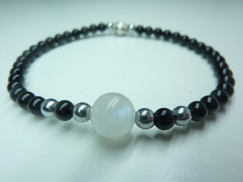 Bracelet "Protection & anti-stress" en Spinelle noir-Pierre de lune
