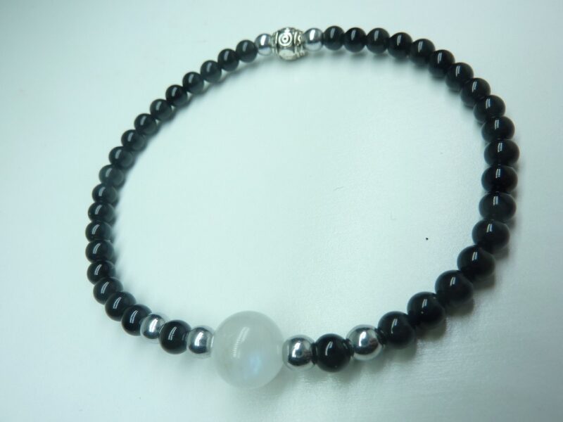 Bracelet "Protection & anti-stress" en Spinelle noir-Pierre de lune