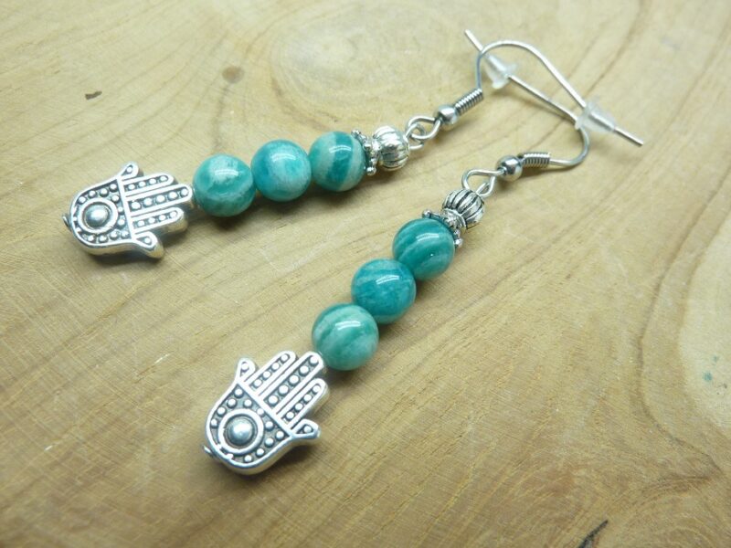 Boucles d'oreilles main de Fatma - Amazonite