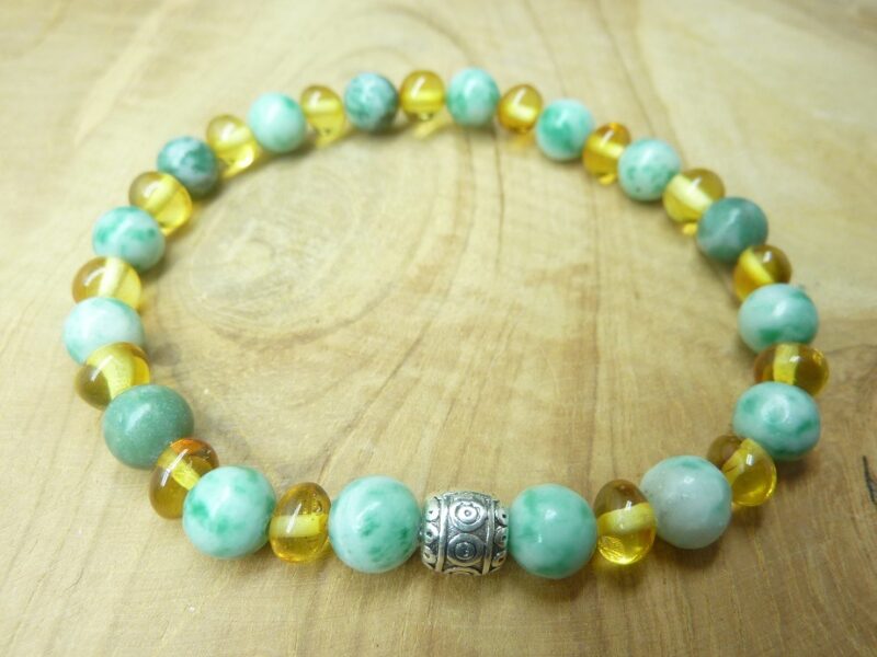 Bracelet Jade vert - Ambre miel de la Baltique