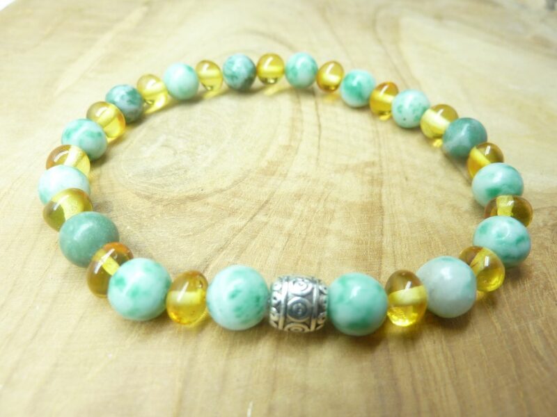 Bracelet Jade vert - Ambre miel de la Baltique