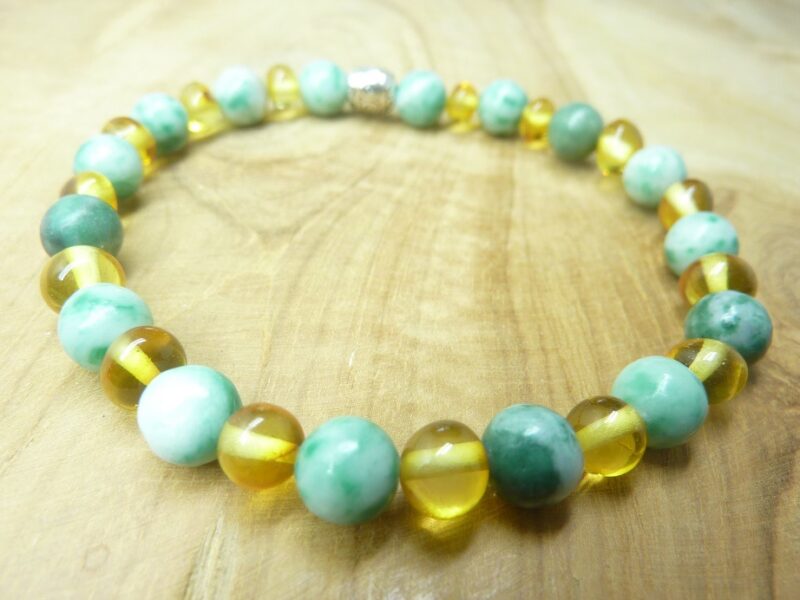 Bracelet Jade vert - Ambre miel de la Baltique