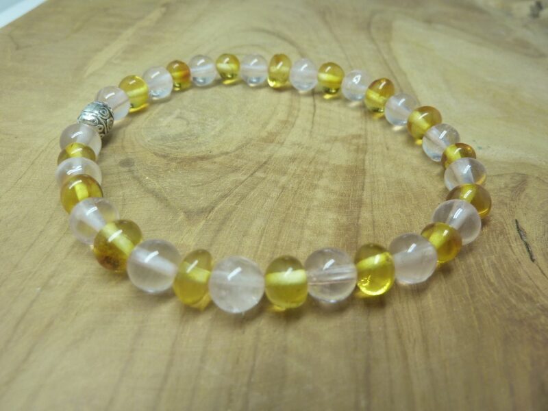 Bracelet Quartz rose - Ambre miel de la Baltique