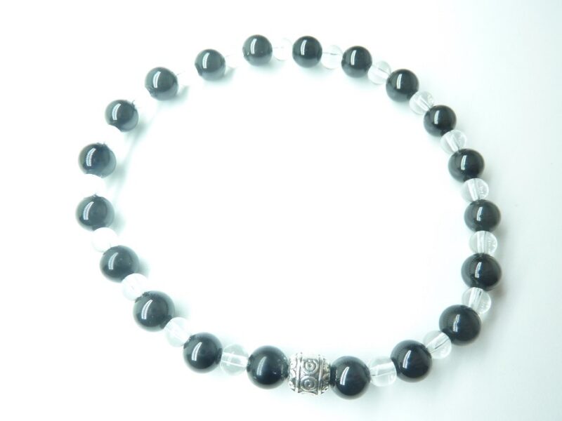 Bracelet Spinelle noir-Quartz cristal de roche