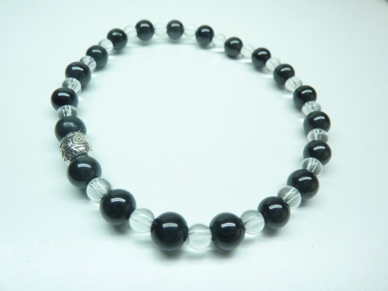 Bracelet Spinelle noir-Quartz cristal de roche