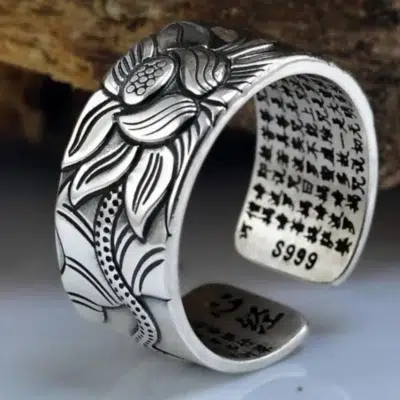 Bague Sutra fleur de lotus ajustable en argent 995