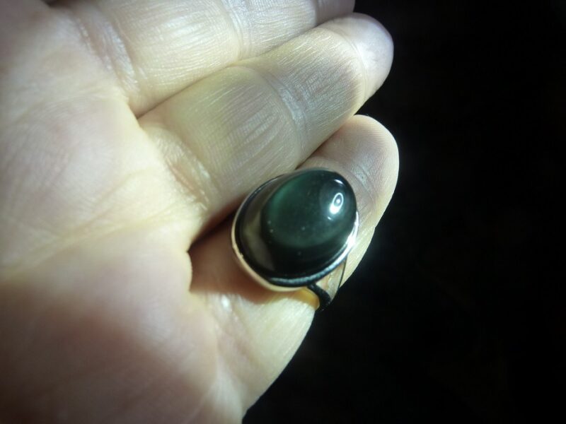 Bague Obsidienne oeil céleste argent 925 taille réglable ref 0209