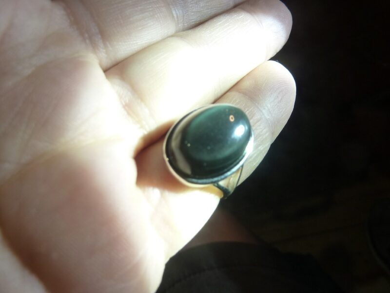 Bague Obsidienne oeil céleste argent 925 taille réglable ref 0209