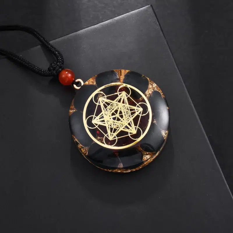 Pendentif orgonite cube Métatron - Obsidienne - grenat – Image 2