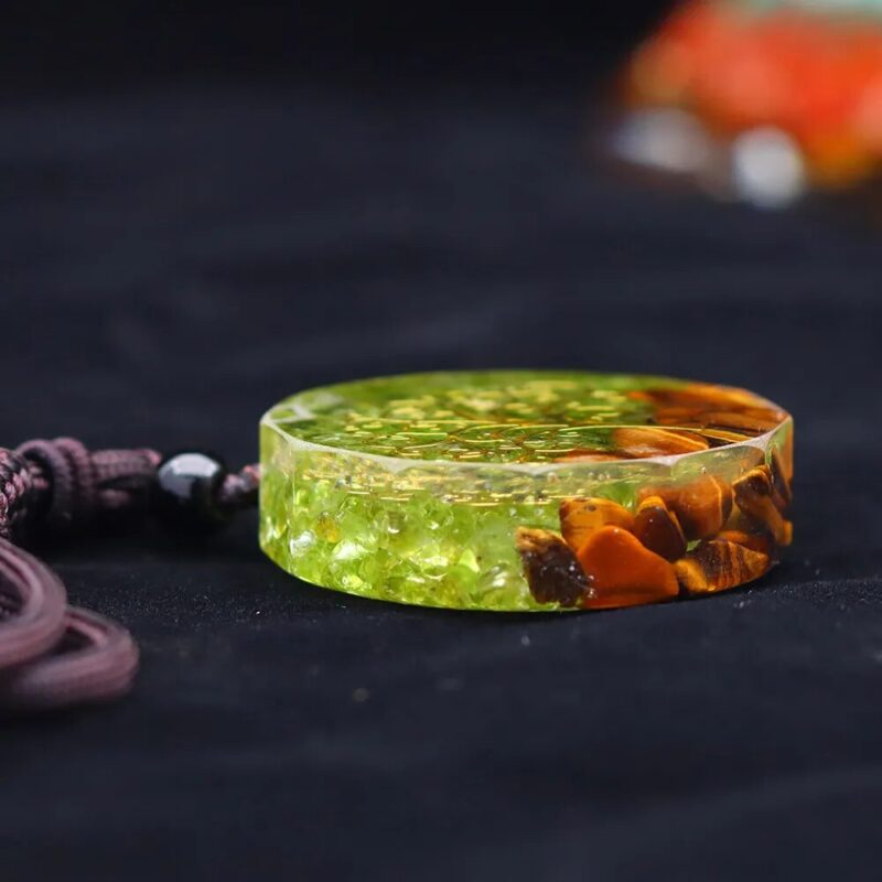 Pendentif orgonite Oeil de tigre-Peridot - Arbre de vie