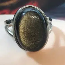 Bague Obsidienne dorée argent 925 taille réglable ref 1002