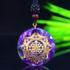 Collier pendentif Sri Yantra- Améthyste orgonite