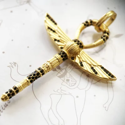 Pendentif Croix de vie Ankh avec scarabée argent 925 ref Or