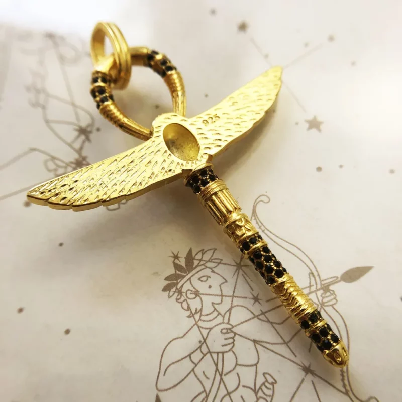 Pendentif Croix de vie Ankh avec scarabée argent 925 ref Or