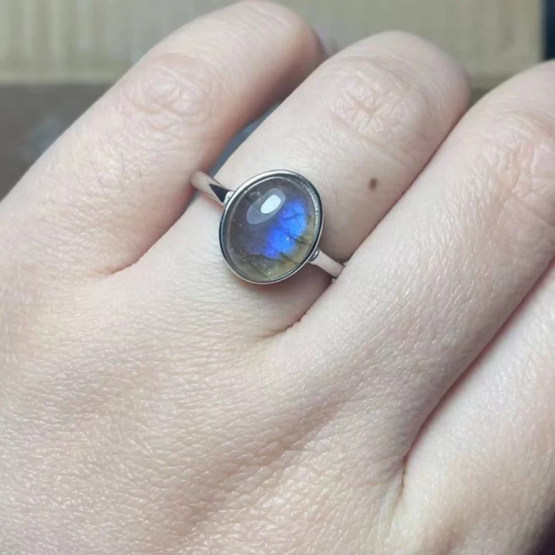 Bague réglable Labradorite argent 925 ref 03