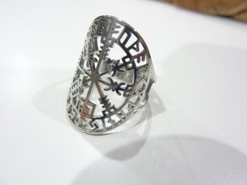 Bague réglable Vegvisir de boussole runique ref Argent