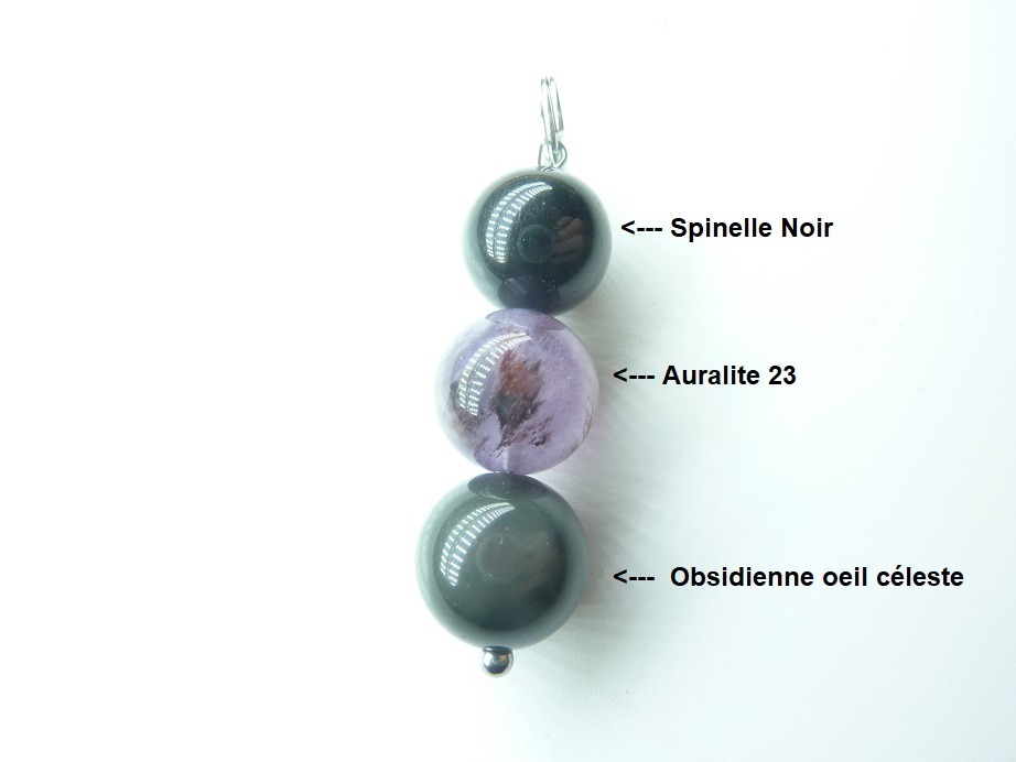 Collier pendentif Auralite 23-Obsidienne oeil céleste-Spinelle noir