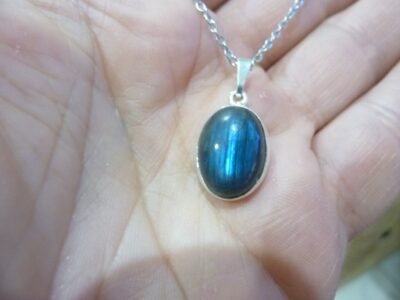 Collier pendentif Labradorite argent 925 GG 753 + chaine acier inoxydable 45 cm 