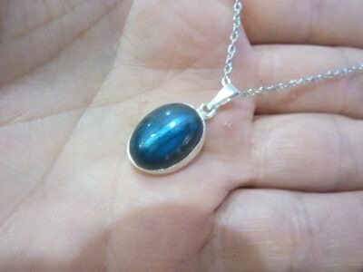 Collier pendentif Labradorite argent 925 GG 753 + chaine acier inoxydable 45 cm 